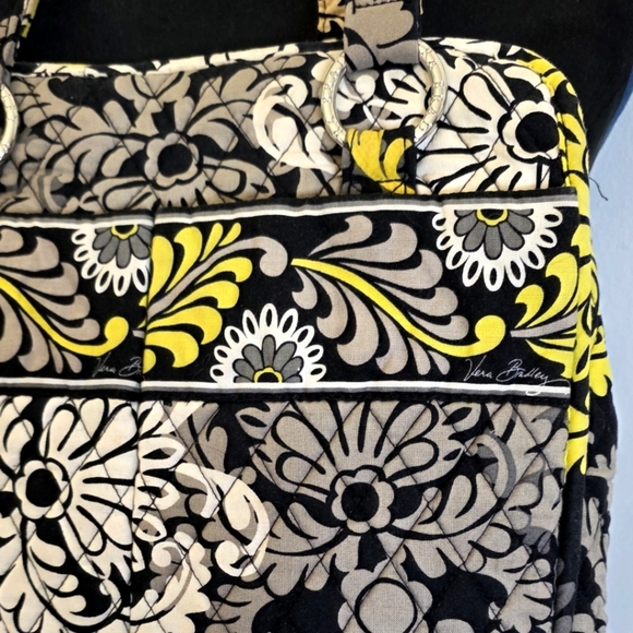 Retired Vera Bradley Baroque Large Tote Bag Black White Yellow - Picture 11 of 13
